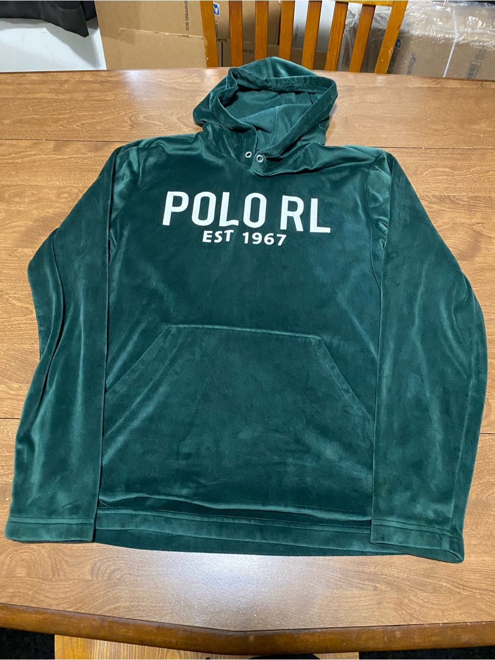 Polo by Ralph Lauren Forest Green Velour Hoodie with White Logo